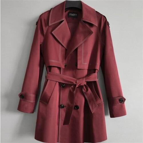 Windbreaker trench coats mens ветровка мужская autumn and winter 2021 new loose contrast color fashion belt wine red clothes