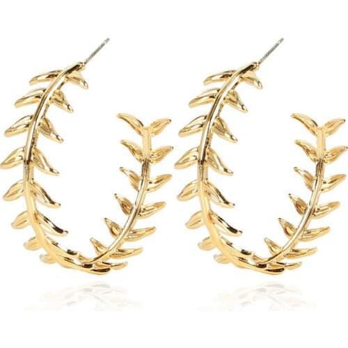 Vintage Exaggerated Earrings C-Shaped Temperament Ear Ring Fashion Personality Leaf Earrings Woman Golde Silvery Earring Jewelry