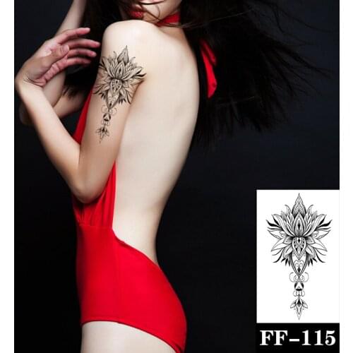 Waterproof Temporary Tattoo Sticker Black Plain Flower Flash Tattoos Sketch Body Art Arm Leg Water Transfer Fake Tatoo Women Men