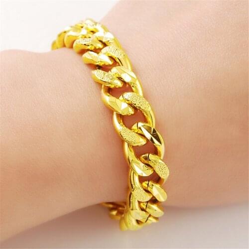 High Quality Mens Classic 24K Gold Bracelet Cuban Curb Chain Boy Girl Gifts Jewelry