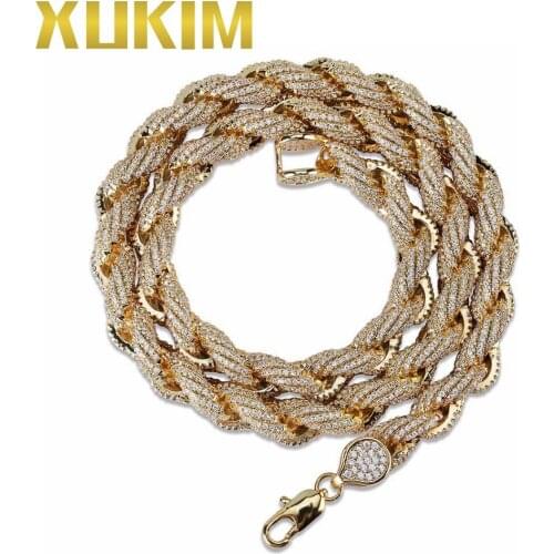 Xukim Jewelry 8mm Hip Hop Rope Chain Necklace Silver/Gold Plating Iced Out AAA Cubic Zircon Necklace Cuban Chain