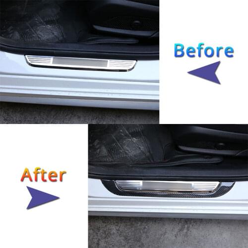Real Carbon Fiber Car Outside Door Sill Protector Plate Cover 3D Sticker For Mercedes Benz C Class W205 C180 2016-2019