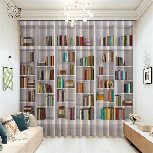 Blackout Curtain Library Bookself Curtains Brown 3D Window Curtains For Kids Room Study Living Room Bedroom Drapes Micro Shading