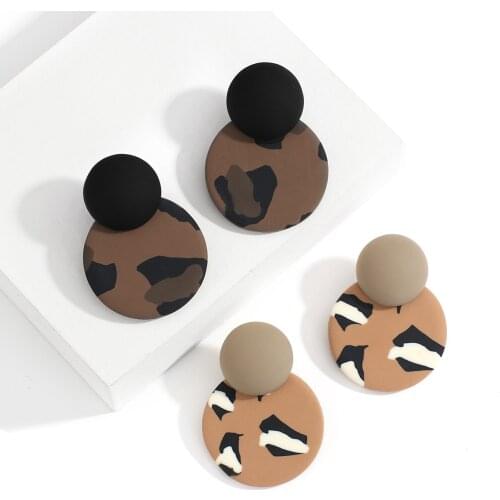 AENSOA Round Leopard Polymer Clay Drop Earrings For Women Girls 2021 Retro Geometric Earring Pendant Statement Travel Jewelry