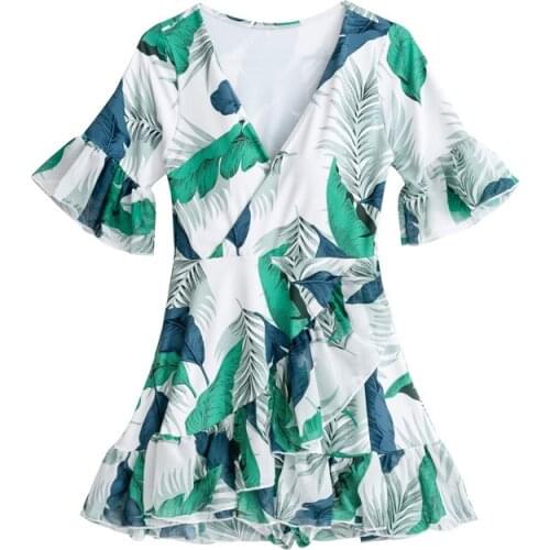 Hot 2019 Women Lotus Leaf Sex One-Piece Swimsuit Women Swimwear Half sleeves Bathing Suit V Neck Beachwear Bikini