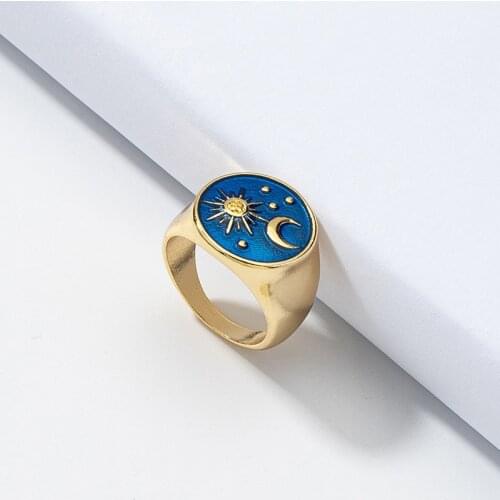 Trend Rings for Women Gold Sun Moon Sunrise Sunset Ring Best Friends Finger Ring Retro Aesthetic Jewelry Gothic Wedding Gift