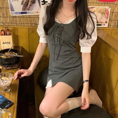 High Waist Casual Evening Party Dress Female High Street Elegant One Piece Dress Korean 2021 Summer Sexy Y2k Mini Dress Women