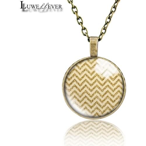 Golden Geometry Necklace 694 25mm Bronze 30mm Wood Rhinestone Double-sided Moon Round Glass Pendant For Women Gift