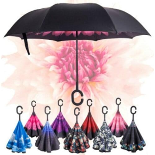 Reverse Umbrella Double-layer Long Handle Umbrella Mens And Womens Custom Windproof Car Folding Anti-bone Umbrella