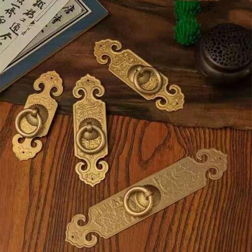 1pcs Chinese Style Furniture Copper Handle Classical Bookcase Cupboard Wardrobe Pure Copper Door Knob Furniture Pull Rings