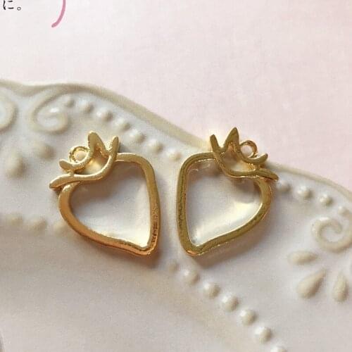 10 pcs/lot Strawberry Metal Frame Pendant Gold Charm Bezel Setting Cabochon Setting UV Resin Charm