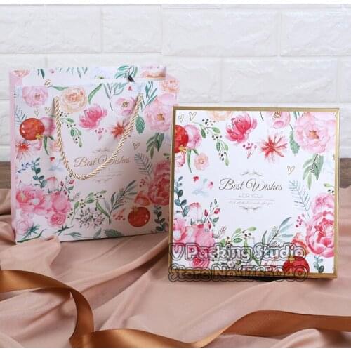20x20x6.5cm Small flower pattern Mooncake Candy paper Box,biscuit gift box,Party Wedding Favors giveaway Gift Boxes 50pcs/lot