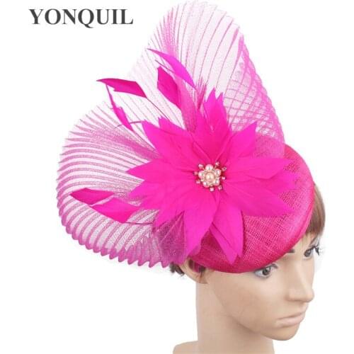 4-layer Sinamay Elegant Bride Wedding Headpiece Mesh Women Fascinator Hat Fashion Feather Flower Millinery Headband For Marry