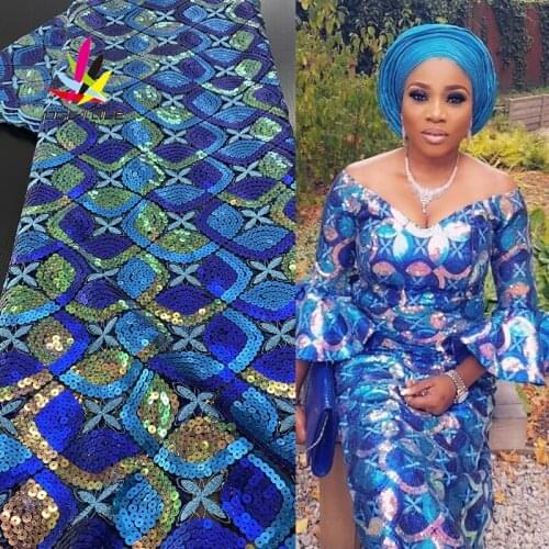5 Yards Shiny African Sequence Organza Lace Fabric High Quality Nigerian Ghana Beautiful Hot Sale Sewing Clothes Lots of Sequins