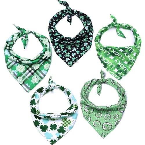 50PC/Lot St.Patricks Day Dog Bandana Scarf Clover Dog Accessories Cotton Pet Cat Dogs Bibs Neckerchief