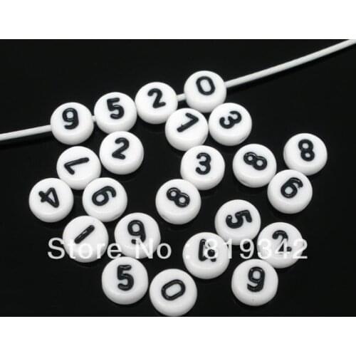 Free Shipping 500pcs Mixed White Acrylic Numbers Spacer Beads 7mm Findings Wholesale