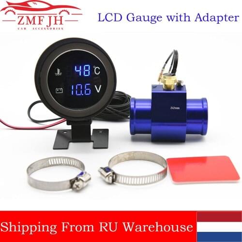 2 In 1 Round LCD Digital Car Truck Water Temp Gauge Temperature Sensor Temperatura Moto + Voltmeter Voltage Meter with Adapter