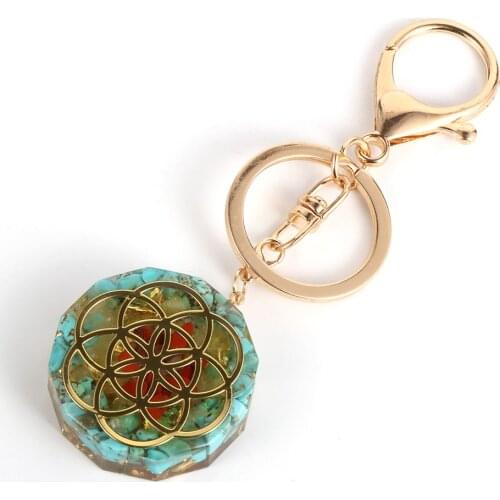 Energy Orgonite Keychain 2021 New Fashion BOHO Turquoises Crystal Resin Charm Orgone Pendant Car Bag Key Chain For Men Women