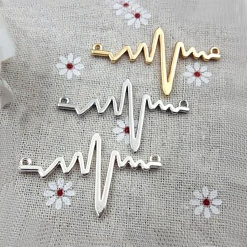Fnixtar 49*30*2mm Alloy ECG Metal Charm For Women Bracelets Jewelry Accessories Jewelry Making Wholesale Charms 10pcs/lot