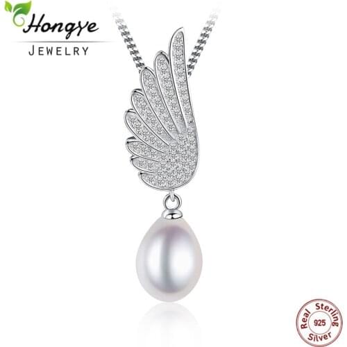 Hongye New 925 Sterling Silver Real Natural Pearl Pendant Necklace Angel Wings Women Pendant Daughter Romantic Birthday Gift