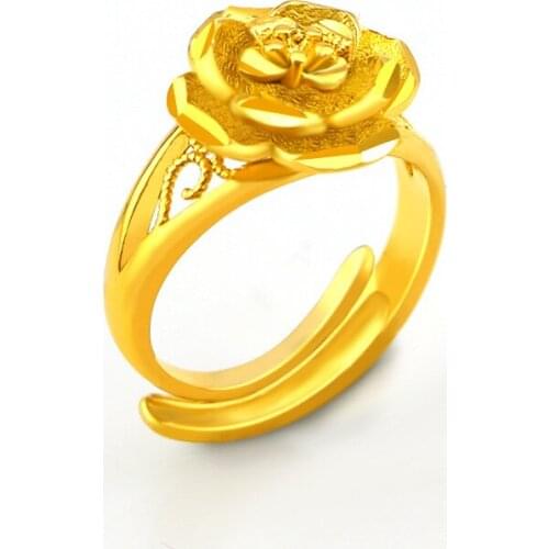 Exquisite Rose Flower Ring for Womens Wedding Anniversary Jewelry Opening Adjustable Gold Color Ring Christmas Gifts Female