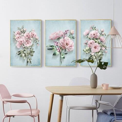 Canvas Painting Nordic Green Plants Hand Painted Roses Flower Posters and Prints Wall Art Picture Living Room Home Decoration
