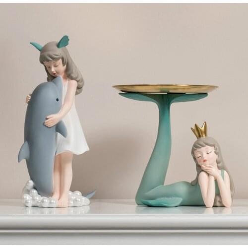 Creative Mermaid Statue Storage Tray keyS watch Storage Container Modern Home Decoration Fairy Accessories Cute Gift Room Decor