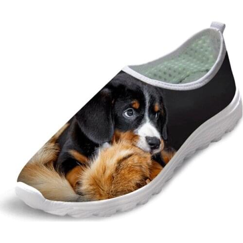 Bernese Mountain Dog printed Mesh breathable Summer womens shoes comfortable white flats sneakers women Summer gympen dames