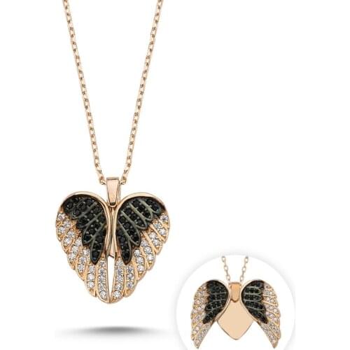 KUTAYDAN Zircon Cubic Zirconia Moving Wing & Heart Necklace 925 Sterling Silver