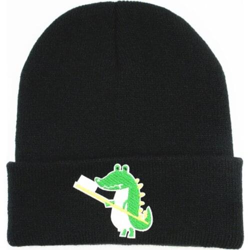 LDSLYJR Cartoon dinosaur embroidery Thicken knitted hat winter warm hat Skullies cap beanie hat for men and women 356