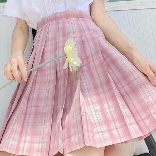 Sweet cute JK uniform pink plaid mini skirt summer Japanese preppy style pleated skirt Harajuku y2k high waist A-line skirt