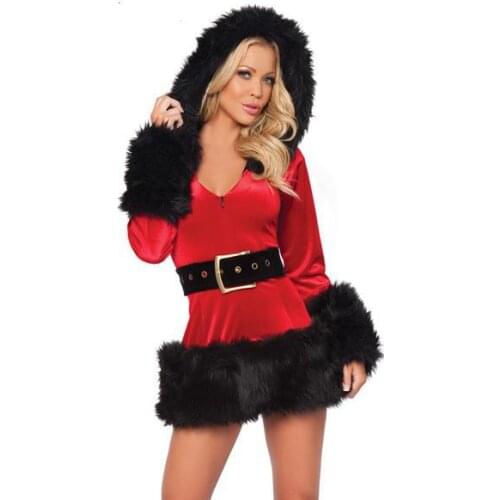 ML8009 High Quality Red Rabbit Hair Velvet Long Sleeved Hooded Christmas Costumes