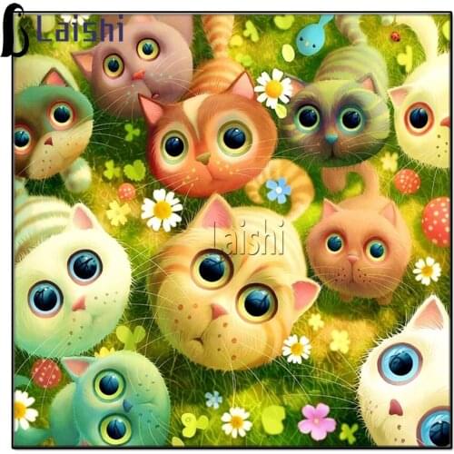 DIY Diamond Painting Cartoon cat Full Diamond Embroidery Mosaic natural Landscape Rhinestones Kits 5D Childrens handmade gifts