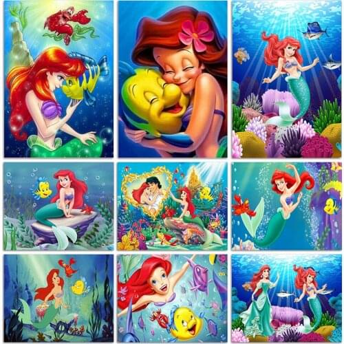 Diamond Painting Kit Disney Mermaid Square/Round Diamond Embroidered Cartoon Princess 5D Diy Mosaic Cross Stitch Gift