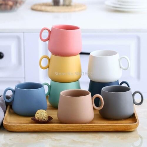 New Simple Coffee Cup Macaron Ceramic Frosted Cup Nordic Style Home Gift Couple Gift Pot Belly Cup