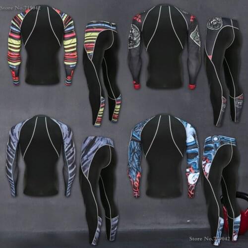 2018 New 2Pcs Running Set Men Snake Quick Dry Mens Sport Suit Fitness Tight Gym Clothing Training Suit Workout Mens Sportswear