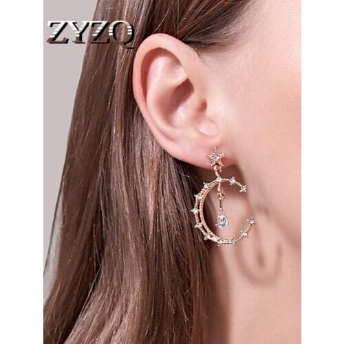ZYZQ Creative New Earrings Exaggerated Star Moon Earrings Temperament Long Star Earrings For Women