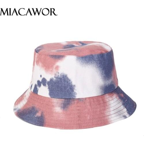 MIACAWOR Brand New Summer Tie-dyed Bucket Hat Unisex Cotton Women Visor Cap Panama Hat Reversible Fisherman Hat M30