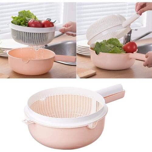 Plastic Handles Rice Wash Basket Double Layer Drain Basket Kitchen Fruit Vegetable Wash Colanders Kitchen Utensils