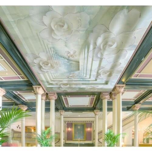 Custom photo 3d ceiling murals Marble jade carving rose 3d ceiling wallpaper for bathroom ceiling 3d wallpapers for wall