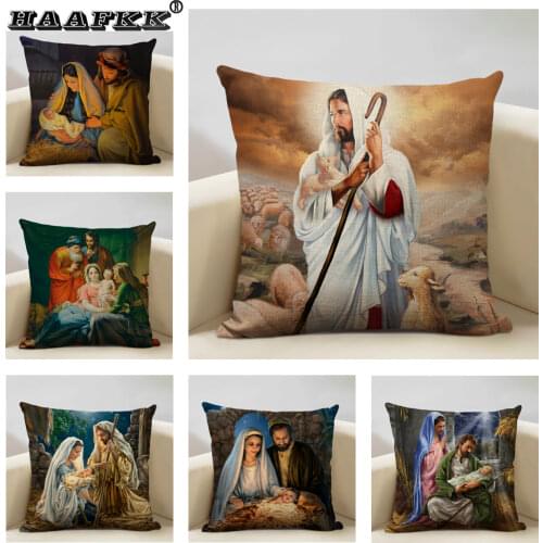Religious Jesus Pillow Cover 45x45cm Pillow Cover Sofa Home Art Decoration Gift Pillow Single-sided and Double-sided Printing