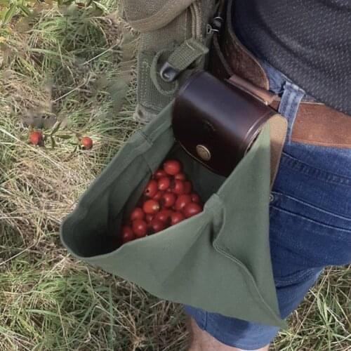Garden Foraging Bag Canvas Bush Craft Waist Hanging Bag Folding Leather Pouch Waterproof Fruits Picking Bag Portable Storage