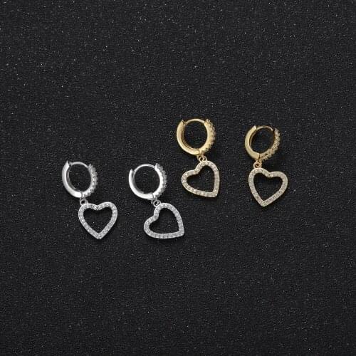Heart Shape Hip Hop zircon Brass Earrings Bling Bling Iced Out Drop Earrings Fashion Jewelry For Party E028
