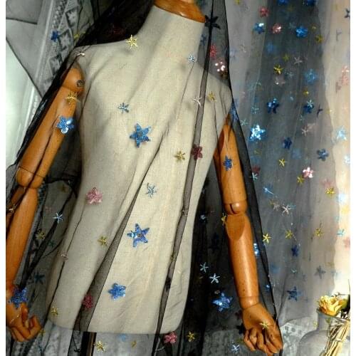 150cm Width Embroidered Star Net Gauze Fabric Sequined Embroidery Mesh Lace Fabric Baby Clothes Childrens Clothing Meterial