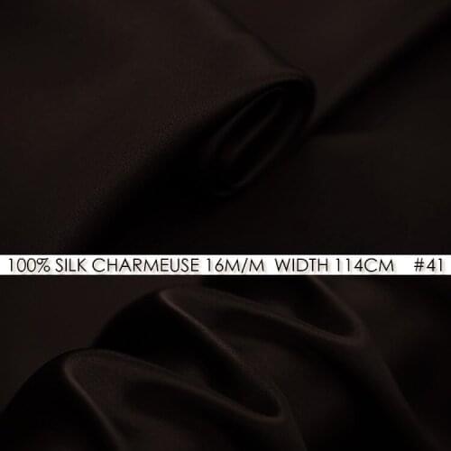 SILK CHARMEUSE SATIN 114cm width 16momme/100% Natural Silk Fabric Fashion Fabric Wedding Dress Sewing Fabric Dark Brown NO 41