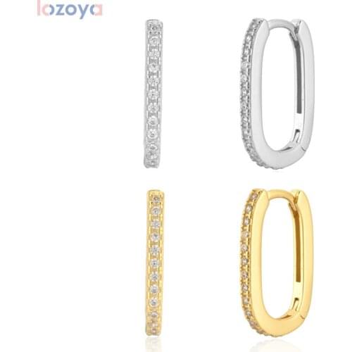 Lozoya 925 Sterling Party Wedding Jewelry Silver 6.5mm Hoops Zircon Ovals Luxury Fashion Rock Punk Crystal Wedding Fashion