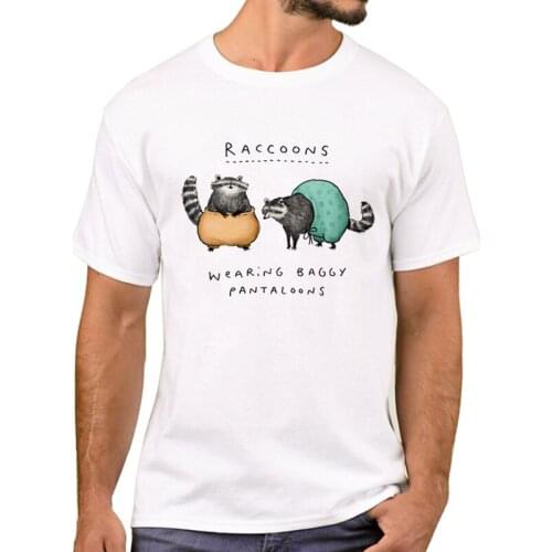 TEEHUB Funny Cartoon Trash Panda Men T-Shirt Raccoons Wearing Baggy Pantaloons Printed T Shirts Short Sleeve Tshirts Cool Tee