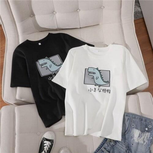 Black White Printed T-Shirts Women Summer Loose Casual Short Sleeve Tees O-Neck Basis Tops Harajuku Girls Coupon T-Shirts M-2XL