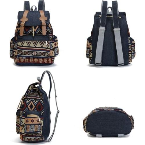Y166 Women Canvas Vintinge Backpack Ethnic Backpack Bohemian Backpack Schoolbag