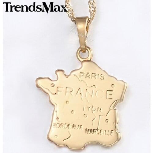 France Map Pendant Necklace For Women Champagne Gold Smooth Womens French Shaped Pendants Woman Jewelry 2018 Dropshipping KGP320